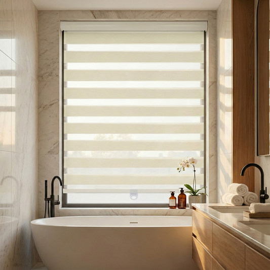 Zebra blinds color options: black, brown, cream, white and grey