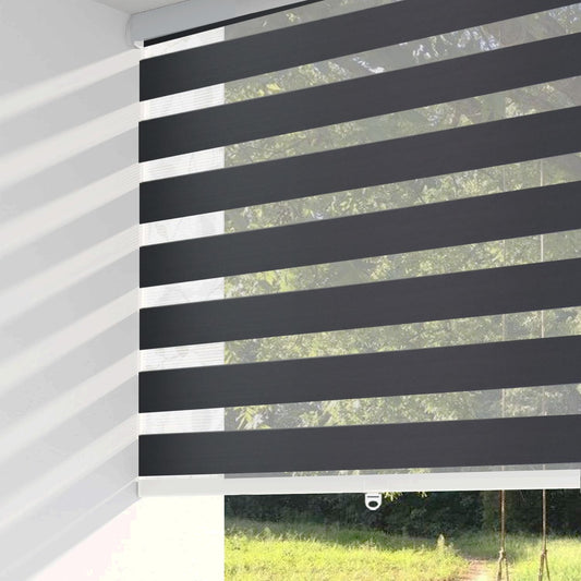 Zebra blinds color options: black, brown, cream, white and grey