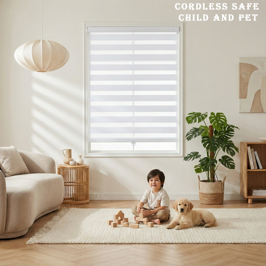 Zebra blinds color options: black, brown, cream, white and grey