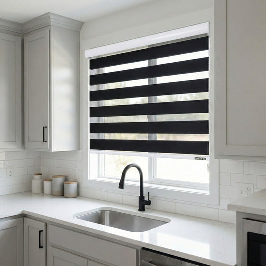ShadesU Corded Zebra Blinds for Windows, Black