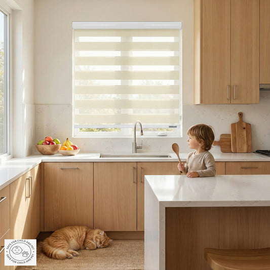 ShadesU Corded Zebra Blinds for Windows, Cream