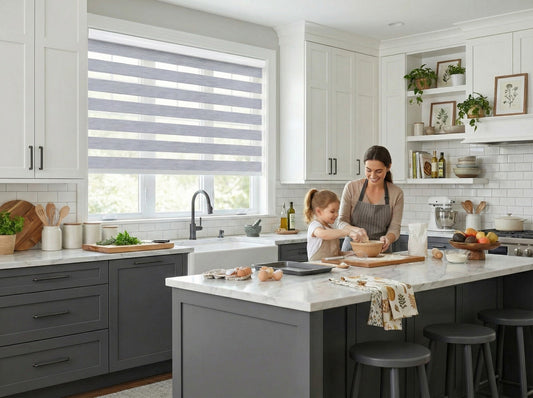 Zebra blinds color options: black, brown, cream, white and grey