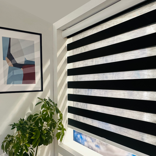 ShadesU Cordless Zebra Blinds for Windows, Black