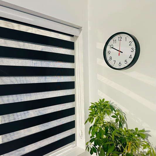 ShadesU Corded Zebra Blinds for Windows, Black